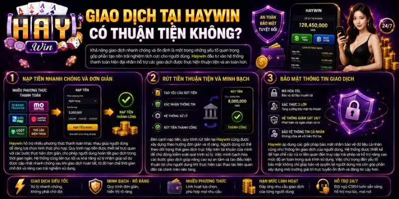 Haywin - Nhà Cái Giải Trí Thể Thao Cá Cược Uy Tín Số #1 2026 Giao dịch tại Haywin có thuận tiện không?