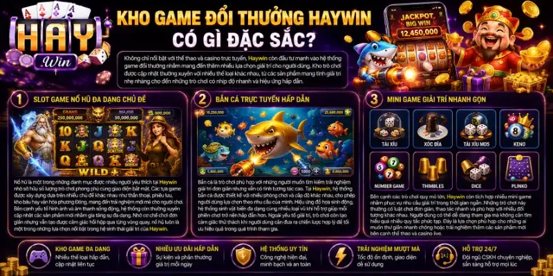 Haywin - Nhà Cái Giải Trí Thể Thao Cá Cược Uy Tín Số #1 2026 Kho game đổi thưởng Haywin có gì đặc sắc?