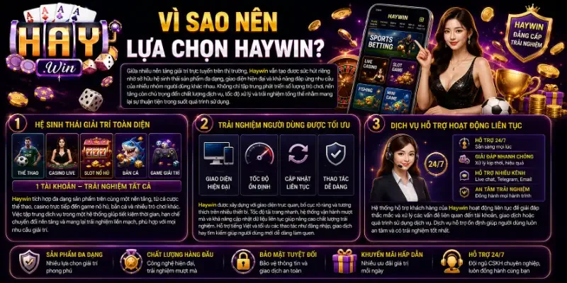 Haywin - Nhà Cái Giải Trí Thể Thao Cá Cược Uy Tín Số #1 2026 Vì sao nên lựa chọn Haywin?